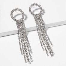 Romwe Rhinestone Beading Tassel Drop Earrings