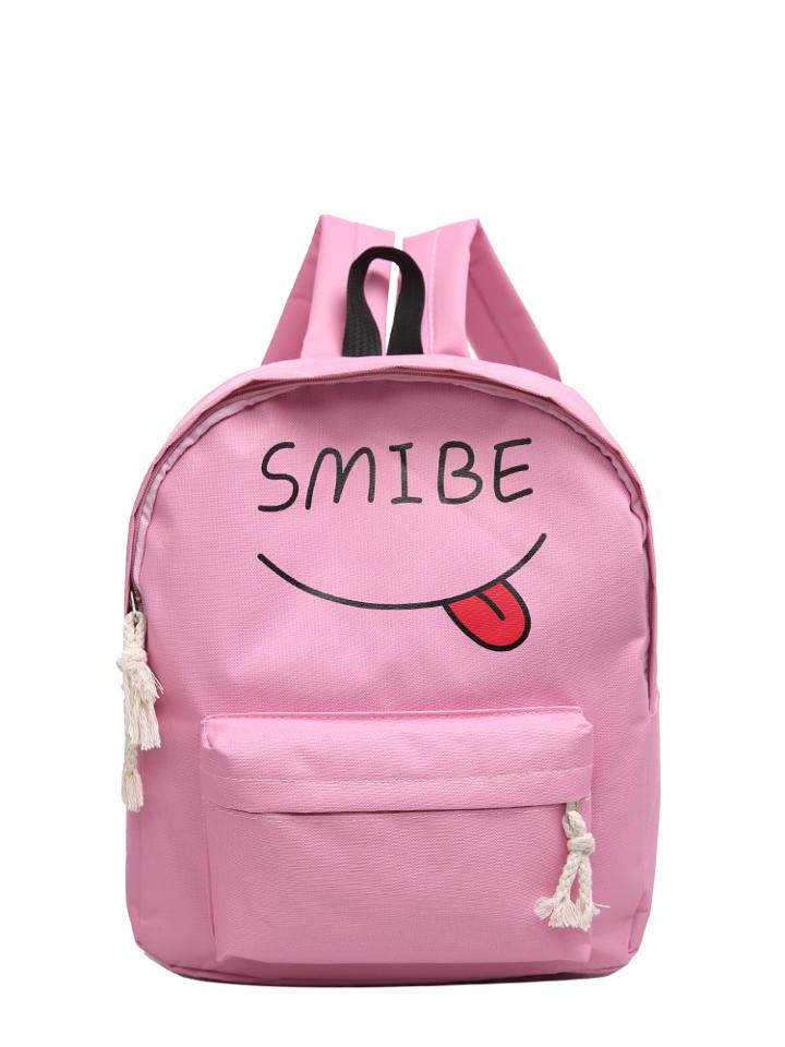 Romwe Smibe Print Canvas Backpack