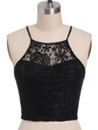 Romwe Spaghetti Strap Lace Hollow Out Cami Top With Zipper
