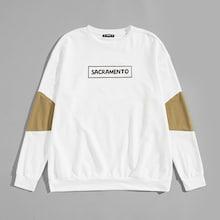 Romwe Guys Letter Print Color-block Pullover