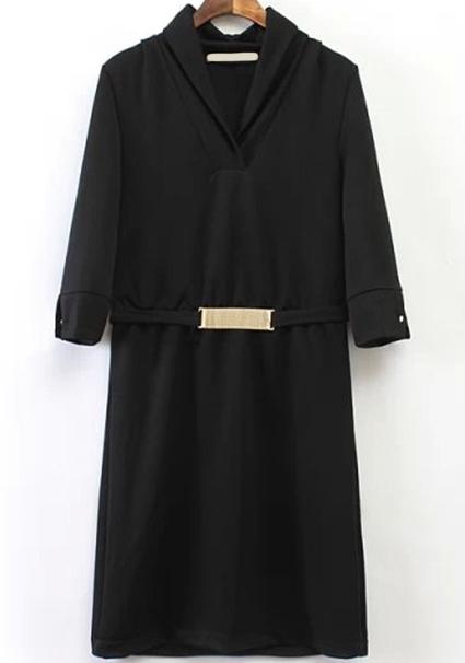 Romwe V Neck Half Sleeve Tie-waist Dress