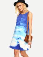 Romwe Clouds Print Tank Dress - Blue