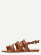 Romwe Brown Peep Toe Ankle Strap Slingbacks