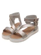 Romwe Double Buckled Straps Flatform Silver Sandals