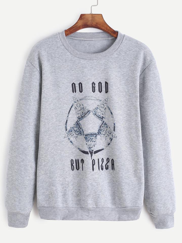 Romwe Pale Grey Printed Casual Sweatshirt