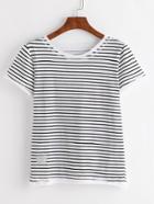 Romwe Black And White Striped Patch T-shirt