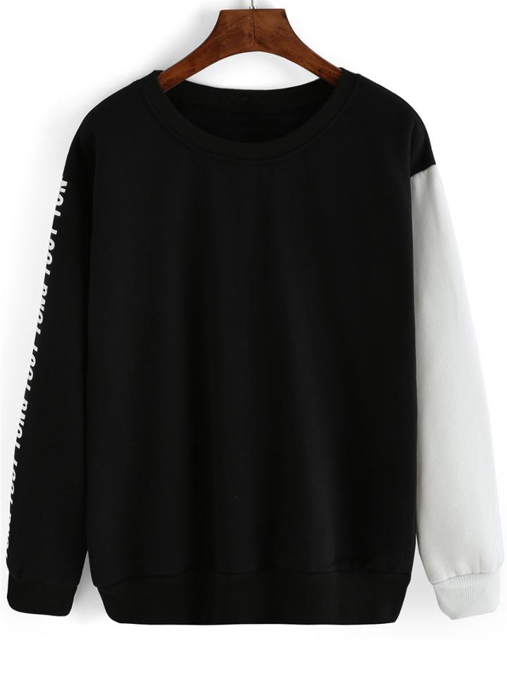 Romwe Contrast Letter Print Thicken Sweatshirt