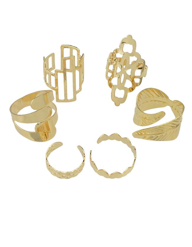 Romwe Gold Plated Metal Rings Set