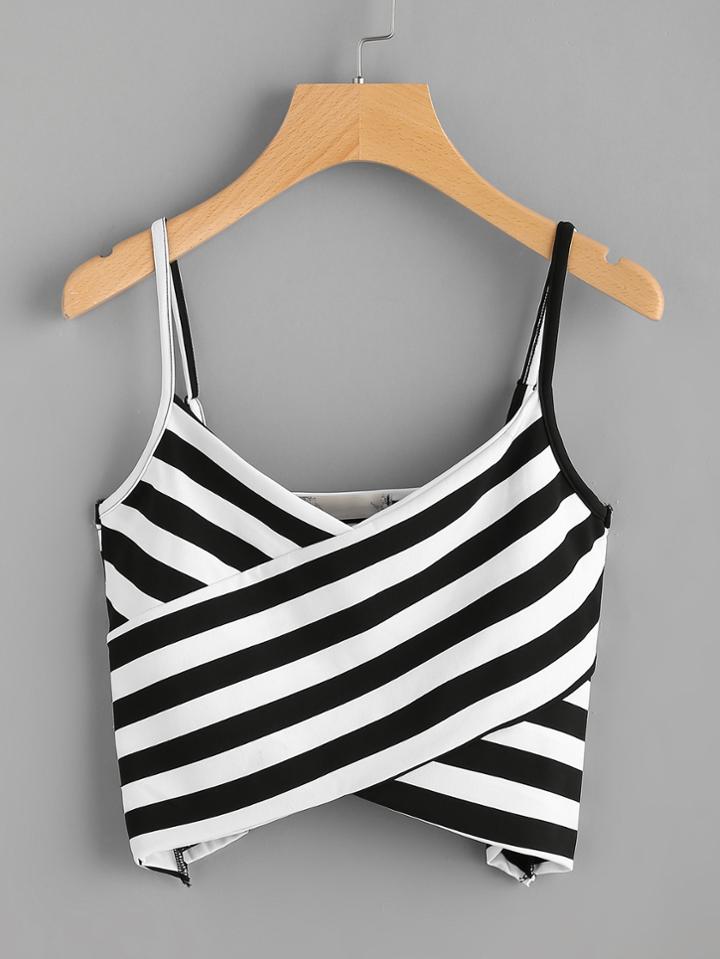 Romwe Striped Twist Front Crop Cami Top
