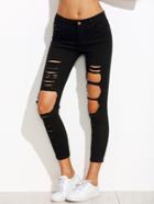 Romwe Black Distressing Ripped Knees Jeans