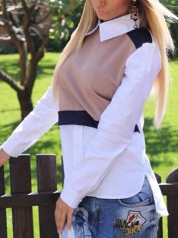 Romwe Tan Shirt Collar Blouse With Contrast Trims