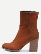 Romwe Brown Pointed Toe Zipper Side Cork Heels Boots