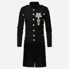 Romwe Men Embroidery & Button Detail Longline Coat