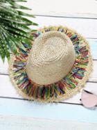 Romwe Beige Raw Edge Straw Hat With Colorful Tassel