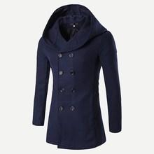 Romwe Men Double Breasted Hooded Coat