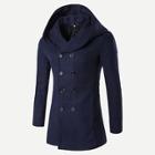 Romwe Men Double Breasted Hooded Coat