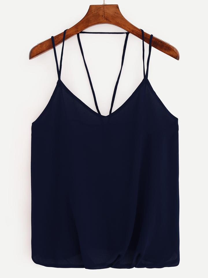 Romwe Caged Chiffon Cami Top - Navy