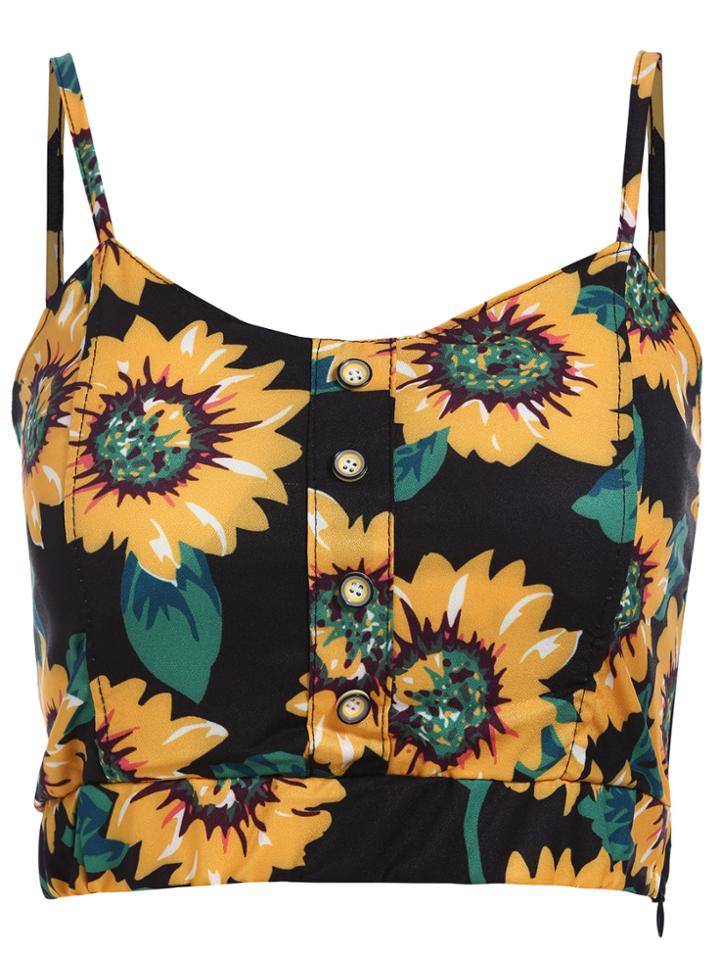 Romwe Spaghetti Strap Chrysanthemum Print Cami Top