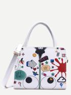 Romwe White Graffiti Print Structured Satchel Bag