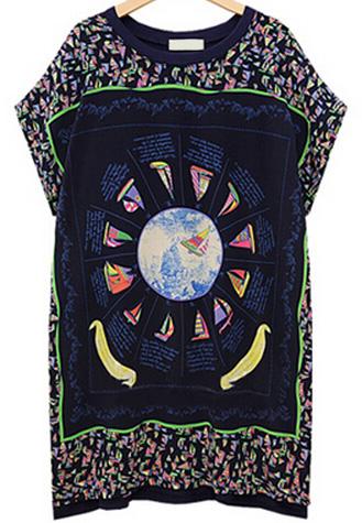 Romwe Sailboat Print Short Sleeve Loose T-shirt