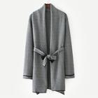 Romwe Herringbone Pattern Self Tie Coat