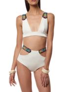 Romwe Contrast Lace Up White Bikini Set