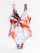 Romwe Watercolor Twist Swimsuit