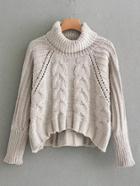 Romwe Pointelle Detail Turtleneck Cable Knit Sweater