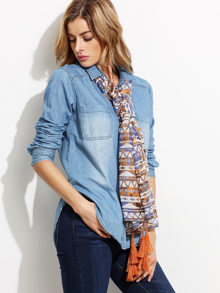 Romwe Multicolor Geometric Print Tassel Trim Scarf