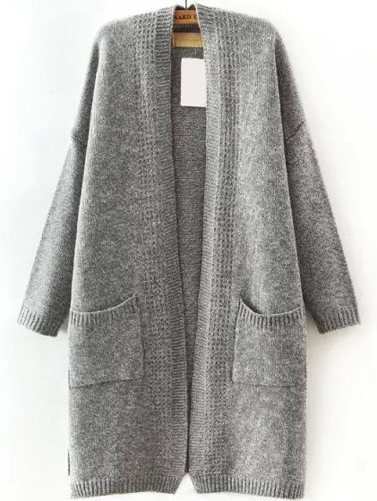 Romwe Long Sleeve Slit Side Pockets Coat