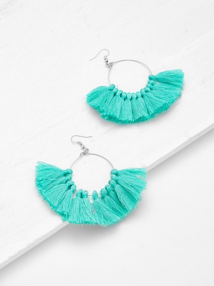 Romwe Fringe Tassel Hoop Earrings