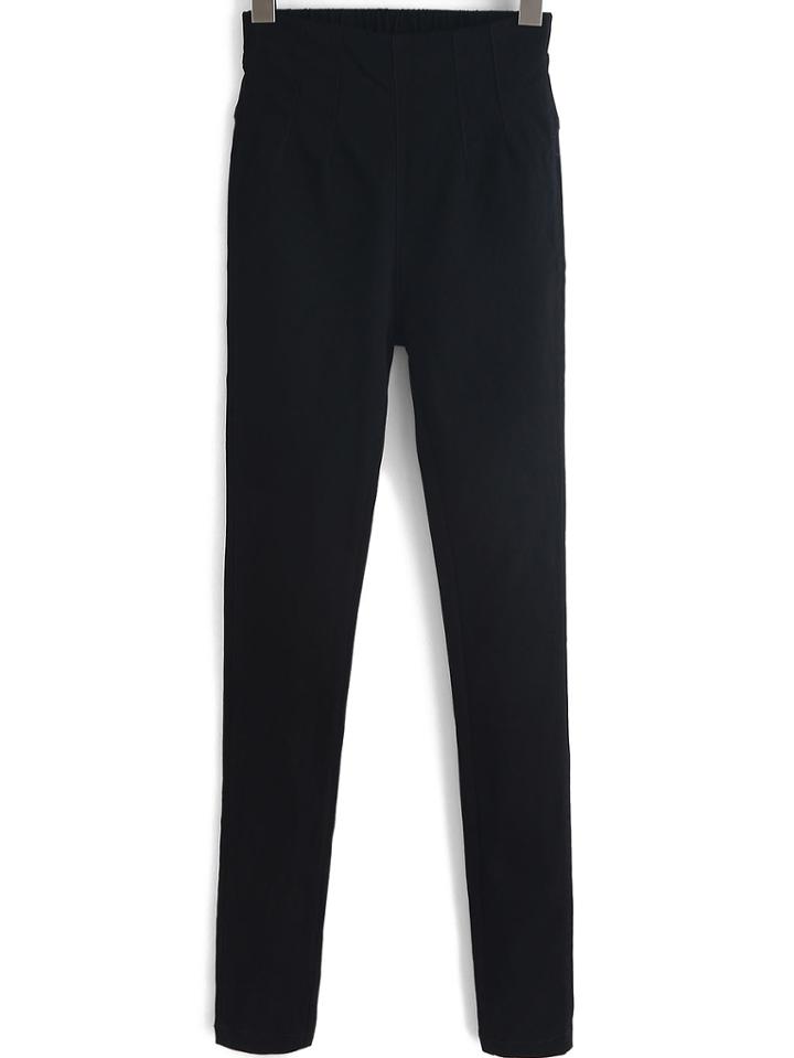 Romwe Pockets Cut-out Slim Black Pant