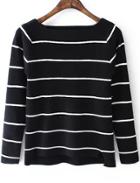 Romwe Square Neck Striped Black Sweater