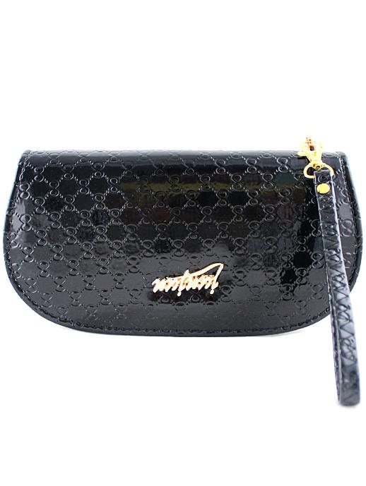 Romwe Black Metal Letters Embellished Clutch Bag