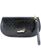 Romwe Black Metal Letters Embellished Clutch Bag