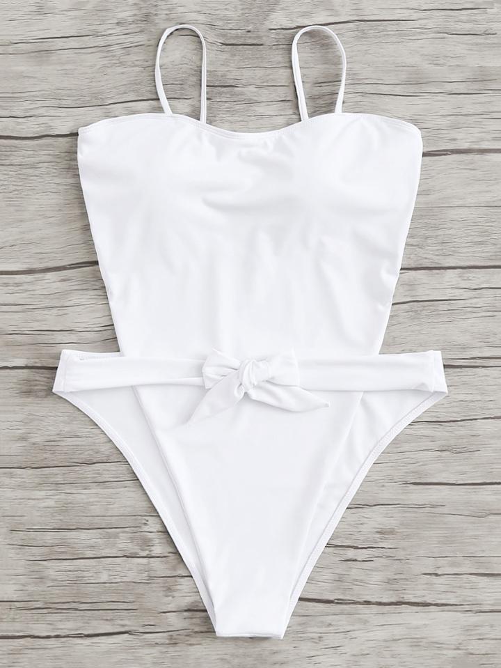 Romwe Bow Tie Backless Swimsuit