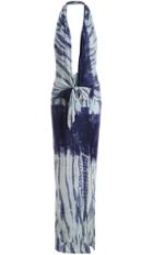 Romwe Halter Backless Ink Print Knotted Maxi Dress