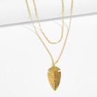 Romwe Textured Leaf Pendant Chain Necklace