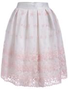 Romwe Flower Embroidered With Zipper Organza Pink Skirt