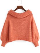 Romwe Lapel Loose Crop Orange Sweater