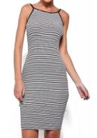 Romwe Spaghetti Strap Striped Backless Slim Dress