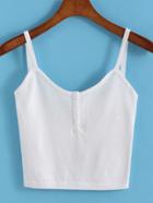Romwe Spaghetti Strap With Buttons White Cami Top