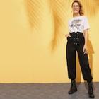 Romwe Eyelet Lace-up Front Pants