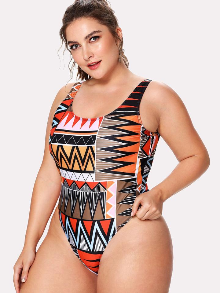Romwe Geometric Pattern Swimsuit