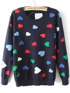 Romwe Round Neck Heart Pattern Sweater