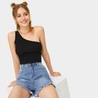 Romwe One Shoulder Ribbed Knit Crop Top