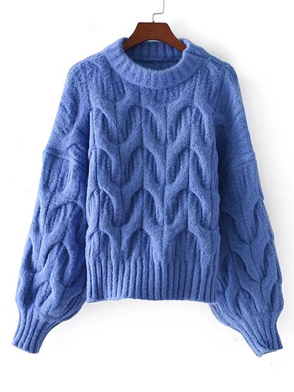 Romwe Lantern Sleeve Textured Sweater