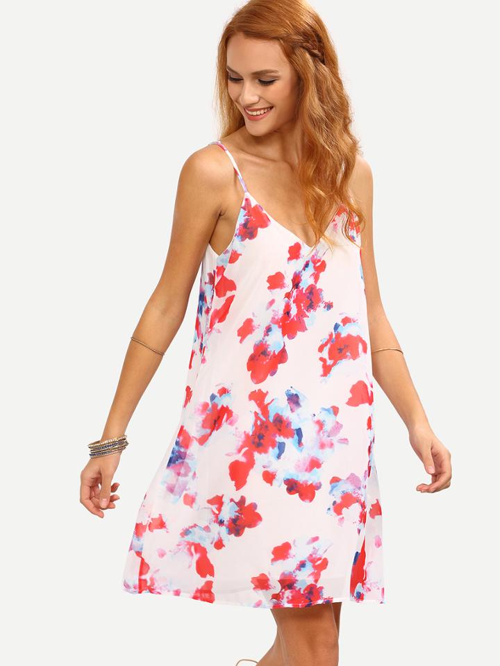 Romwe White Florals Chiffon Shift Cami Dress