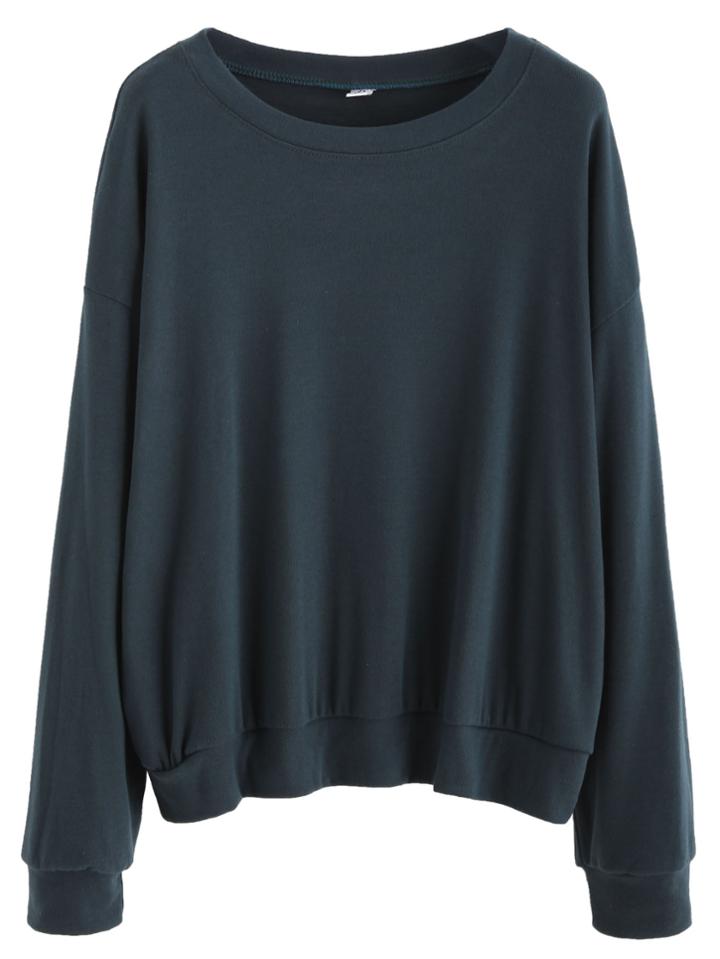 Romwe Indigo Blue Dropped Shoulder Seam Basic Sweatshirt