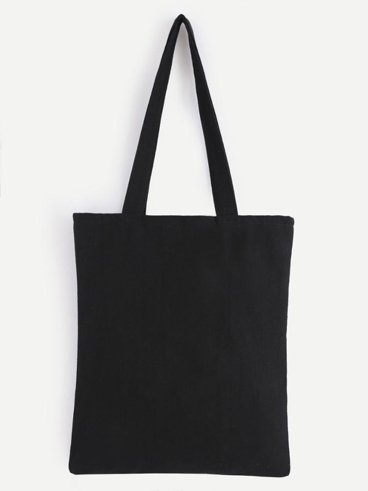 Romwe Double Layer Black Plain Canvas Tote Bag